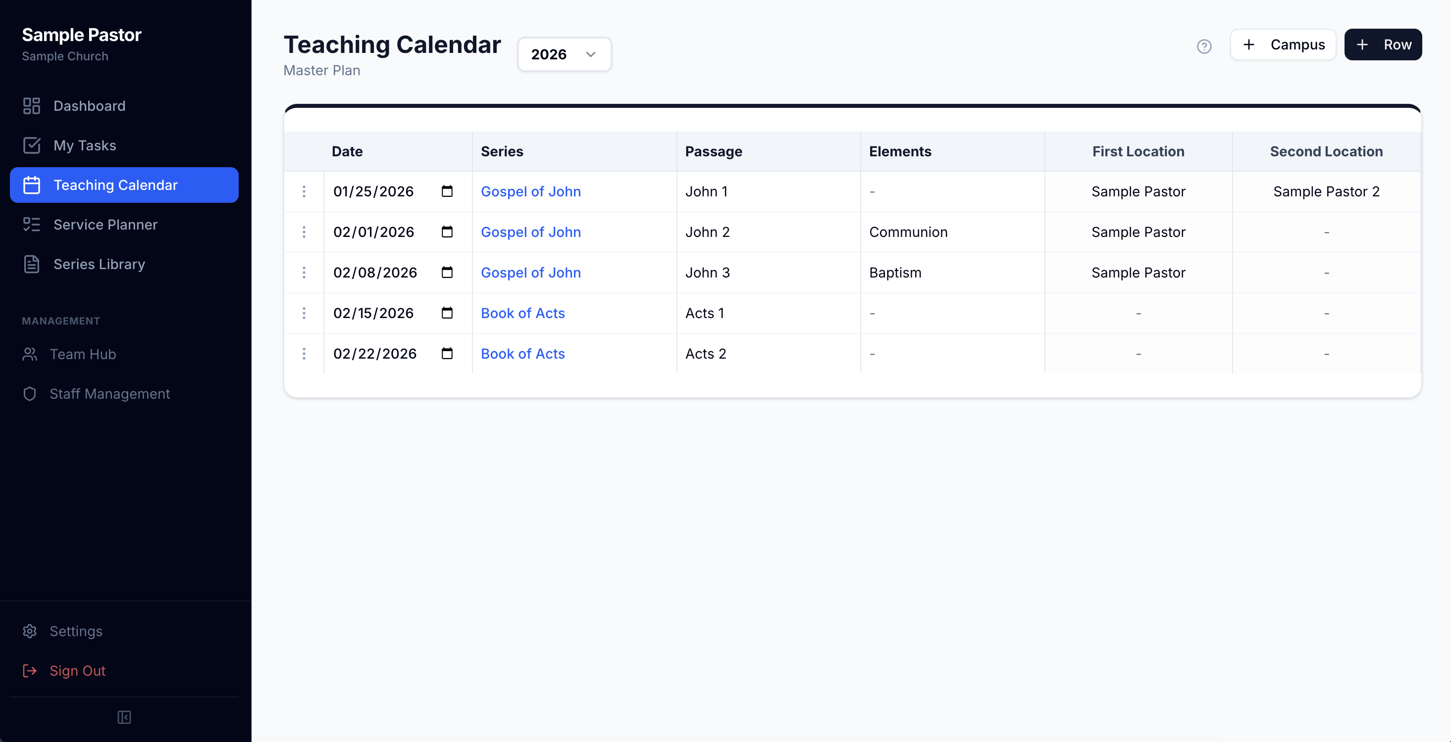 Teaching Calendar