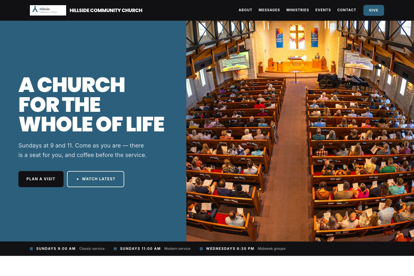 Bold template: the sample church's home page