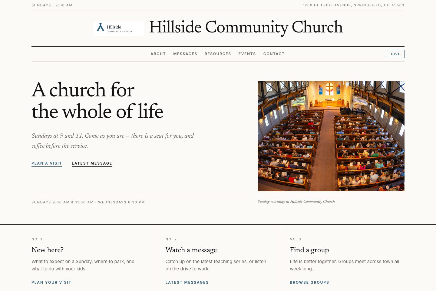 Commons template: the sample church's home page