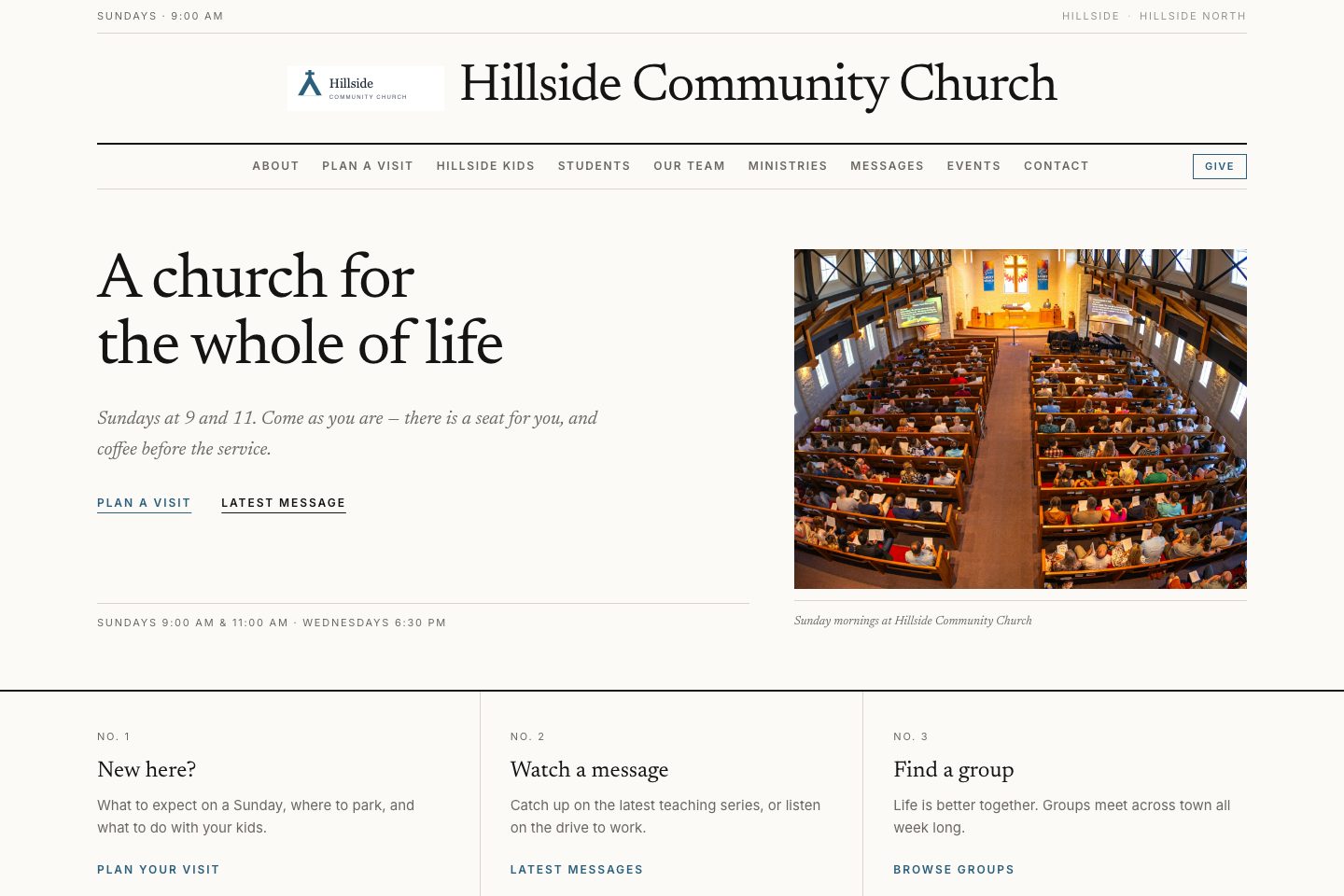 Commons template: the sample church's home page