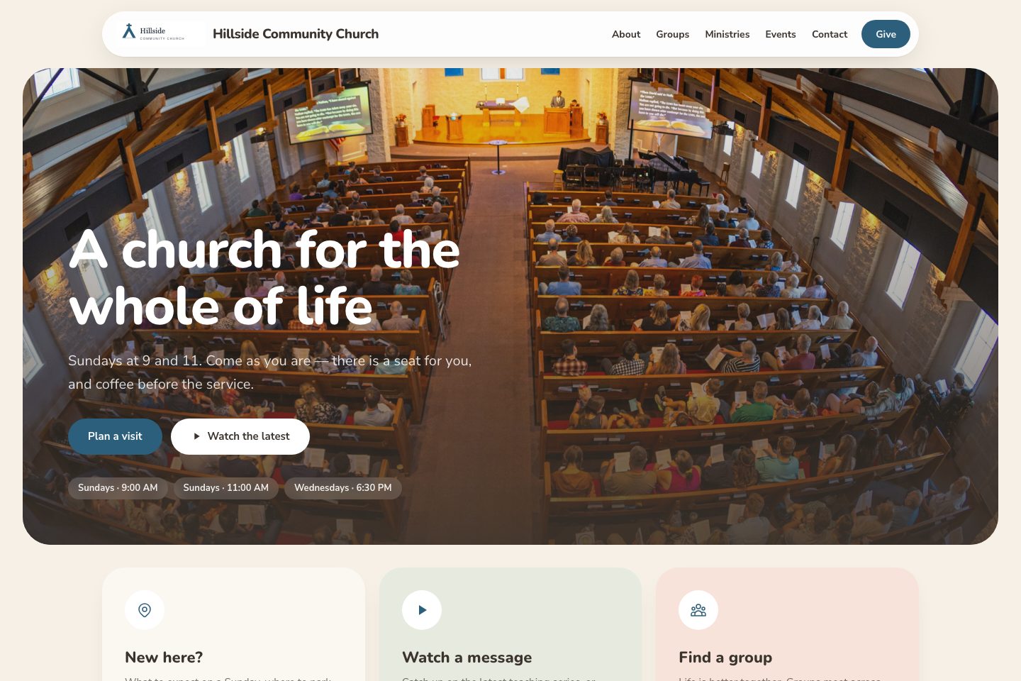 Grove template: the sample church's home page