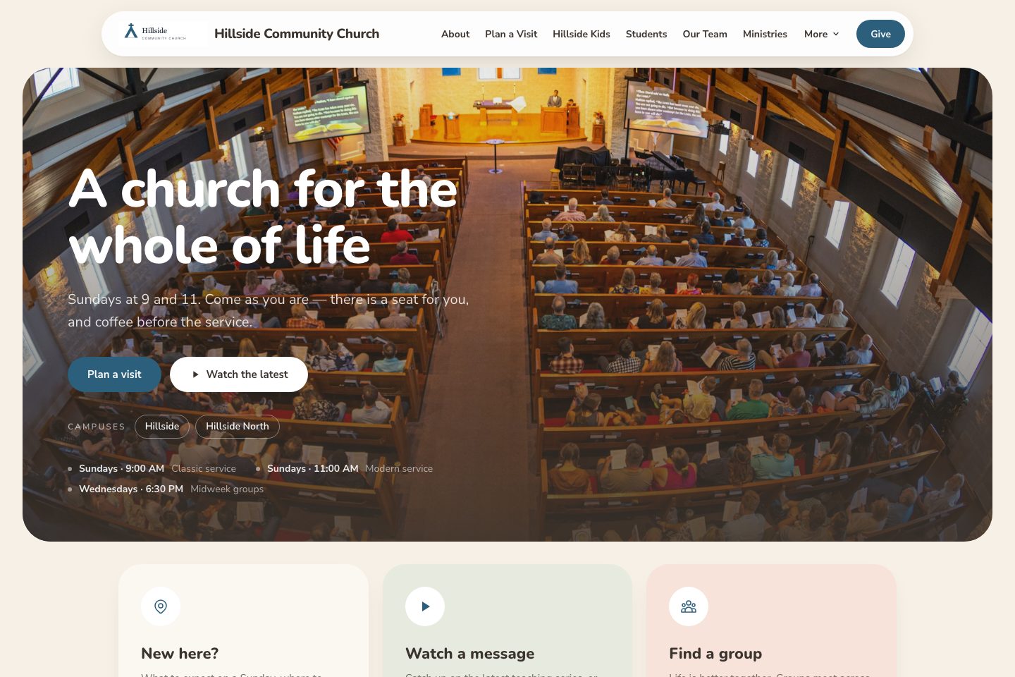 Grove template: the sample church's home page